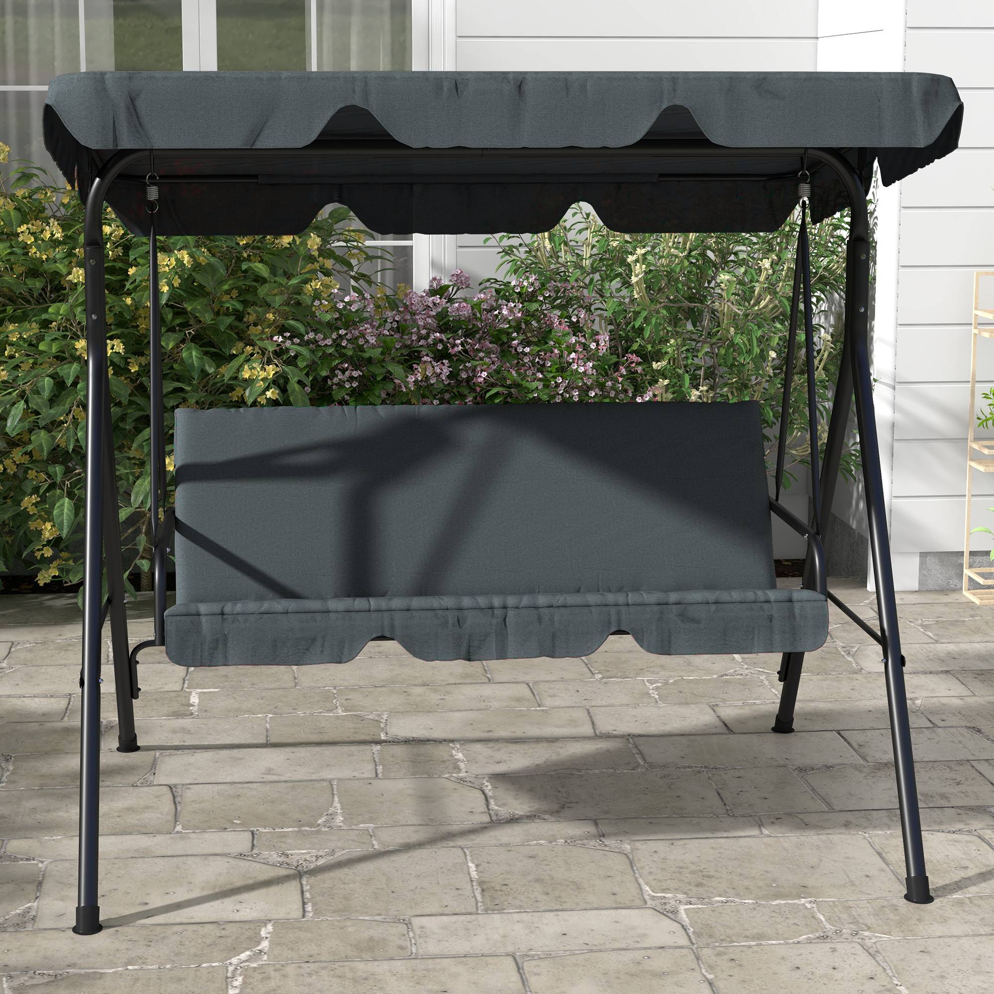 Outsunny - Balancelle de jardin 3 places toit réglable acier polyester gris - Imagen 5