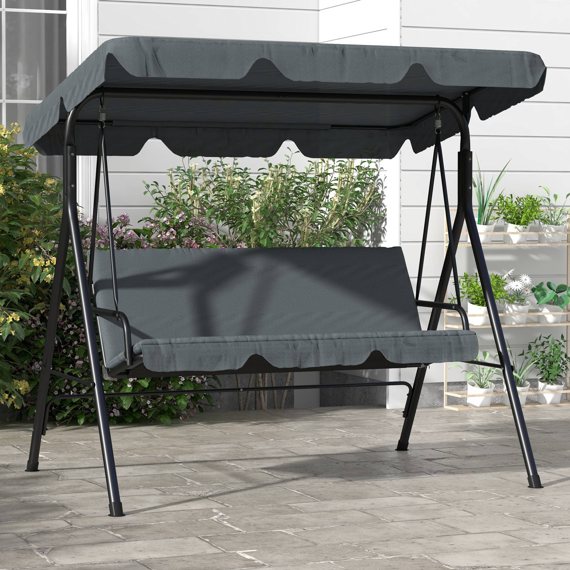 Outsunny - Balancelle de jardin 3 places toit réglable acier polyester gris - Imagen 4