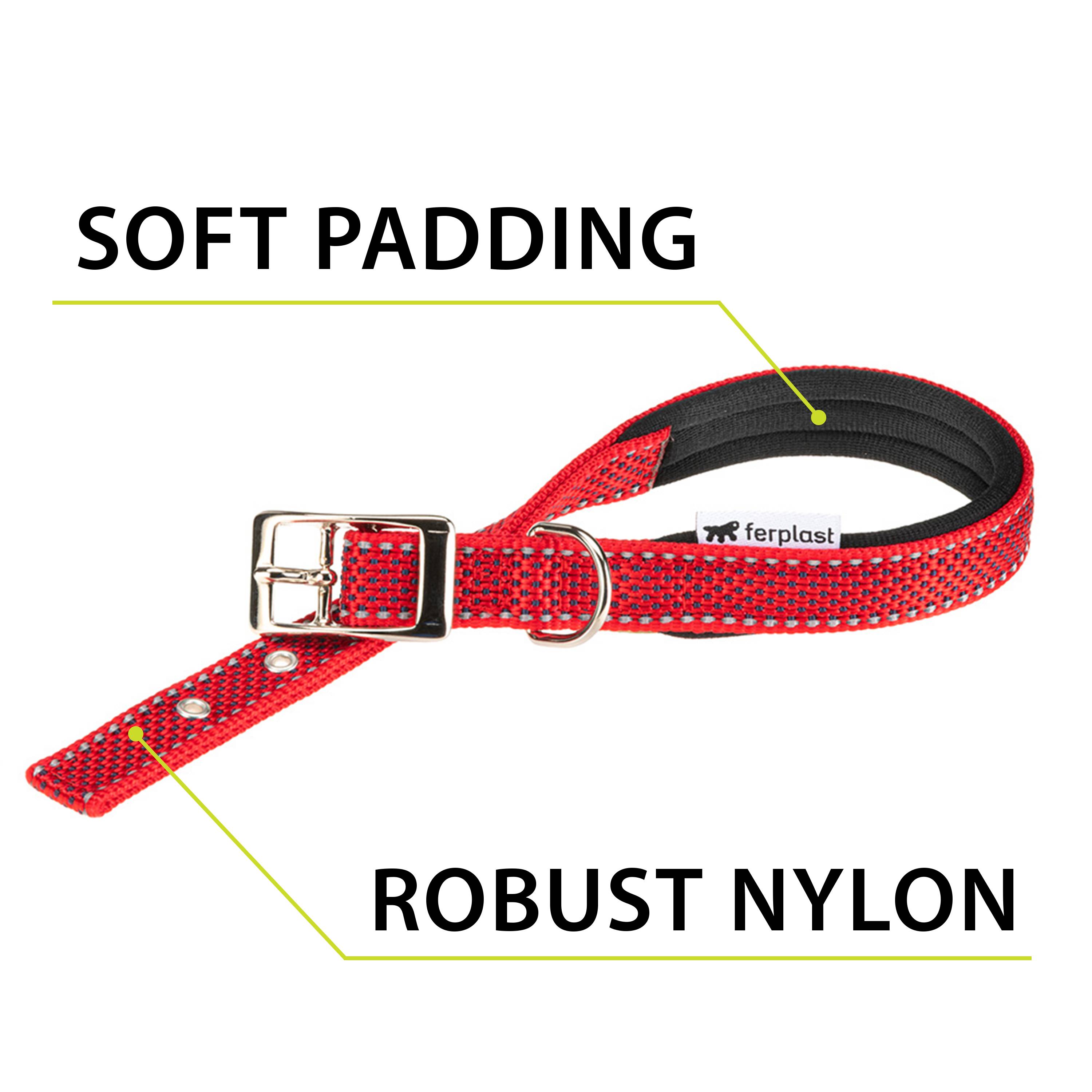 Ferplast - Collier pour Chiens Réfléchissant Rembourré DAYTONA DELUXE C25/53, Réglable, Boucle en Métal, Rouge-Noir - Imagen 4