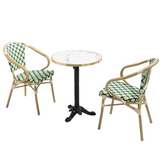 Oviala - Ensemble table de terrasse marbre blanc et 2 chaises vert Montmartre - Oviala - Image 2