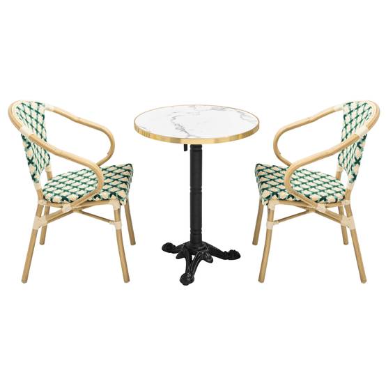 Oviala - Ensemble table de terrasse marbre blanc et 2 chaises vert Montmartre - Oviala - Image 1