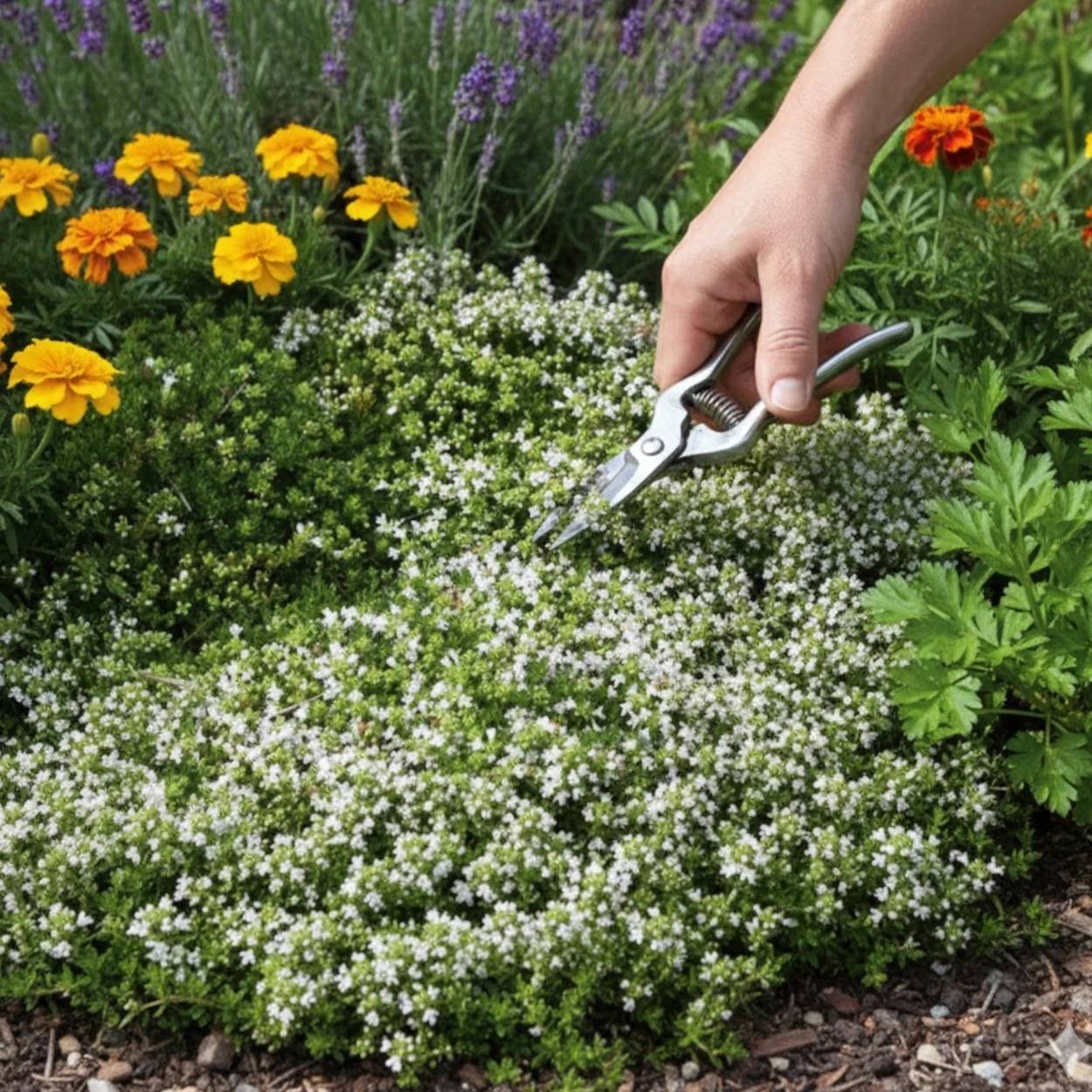 Thym serpolet Blanc - Sans traitement à fleurs Blanche - feuillage Persistant - Godet - 5/20 cm-  hauteur à maturité Moins de 0,15 m