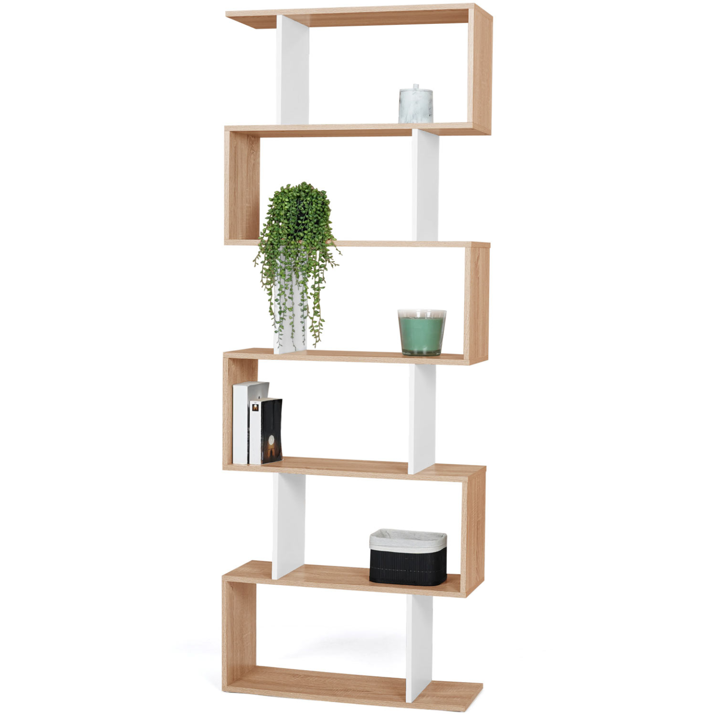 IDMARKET - Etagère bibliothèque SOFIA forme S façon hêtre et blanc 189 cm - Image 2