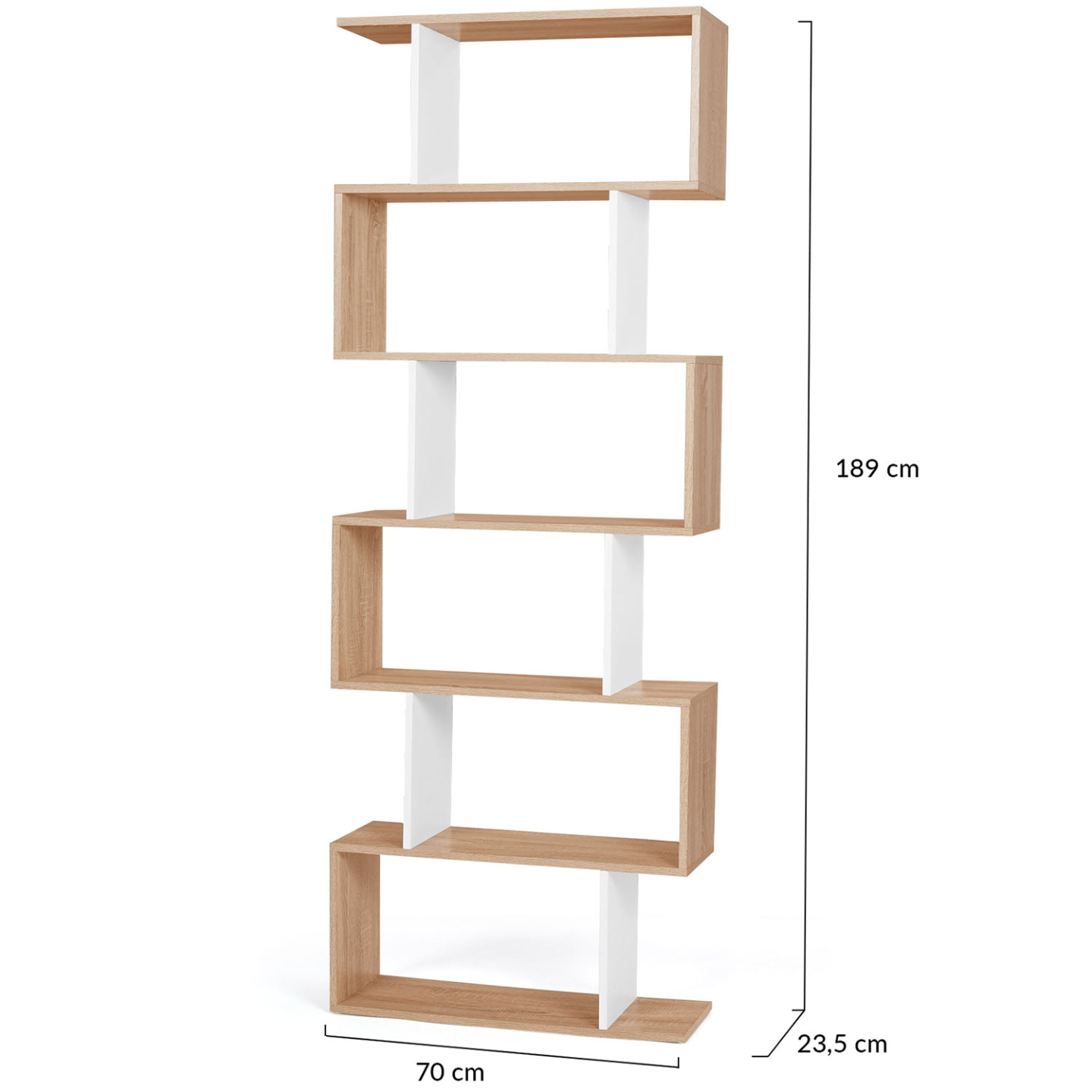 IDMARKET - Etagère bibliothèque SOFIA forme S façon hêtre et blanc 189 cm - Image 4