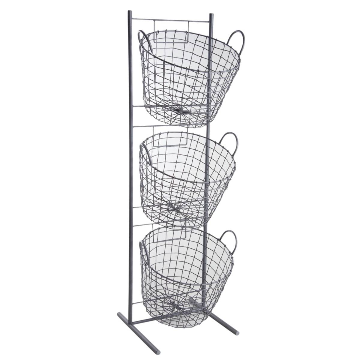 Aubry Gaspard - Présentoir + 3 corbeilles grillages  en métal gris Corbeilles rondes