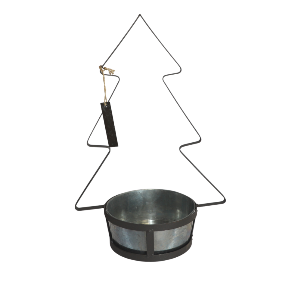 Jardinière extérieure sapin de Noël métal gris 21x19x25.5cm Chemin de campagne