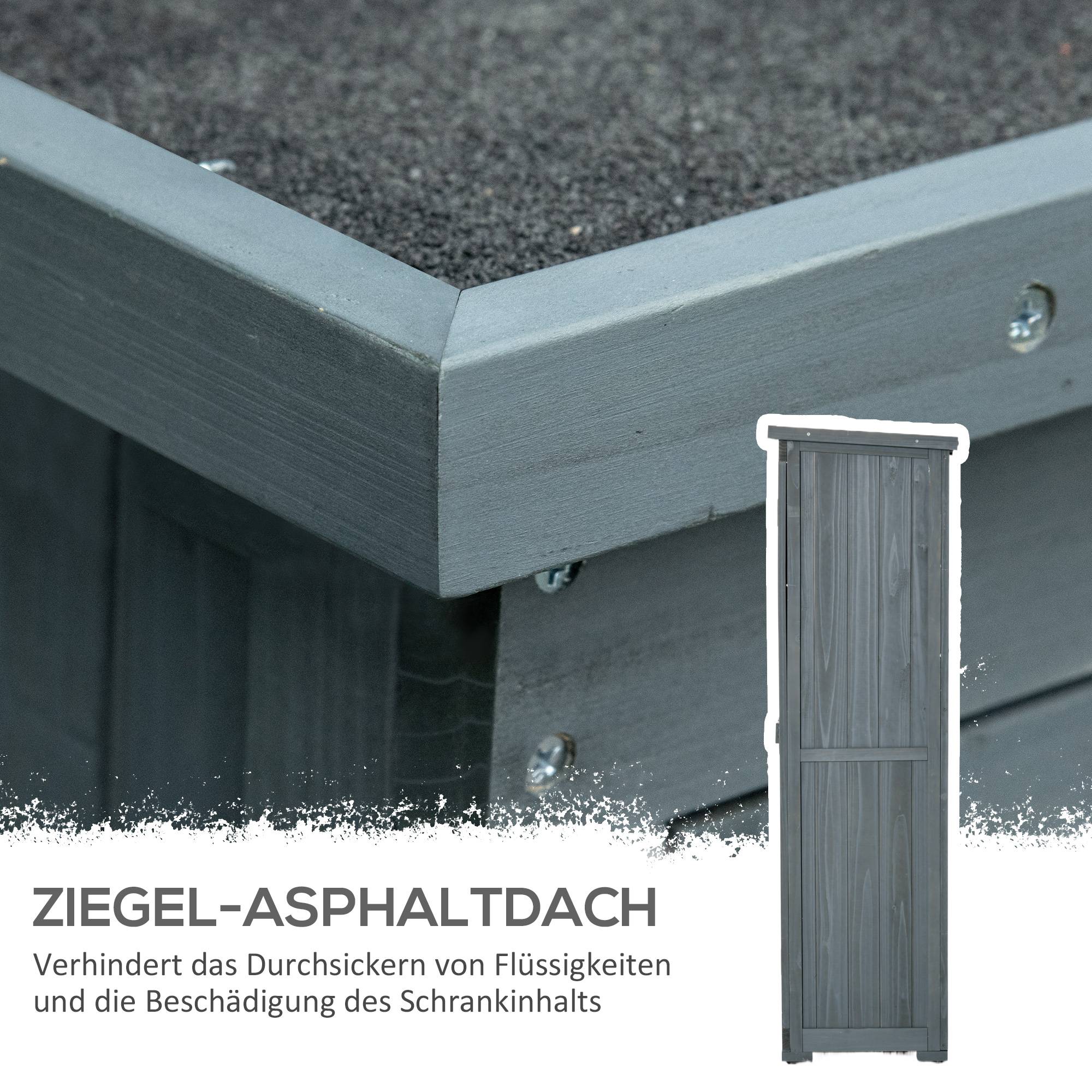 Armoire bois résistante, 87x46,5x160 cm, toit en appentis, étagères, gris - Image 7