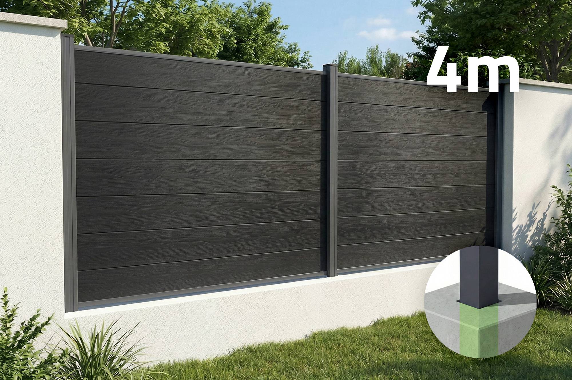 Casanoov Clôture composite Stockhorn 4 m, hauteur 150  cm, à installer dans le sol, gris - Image 1