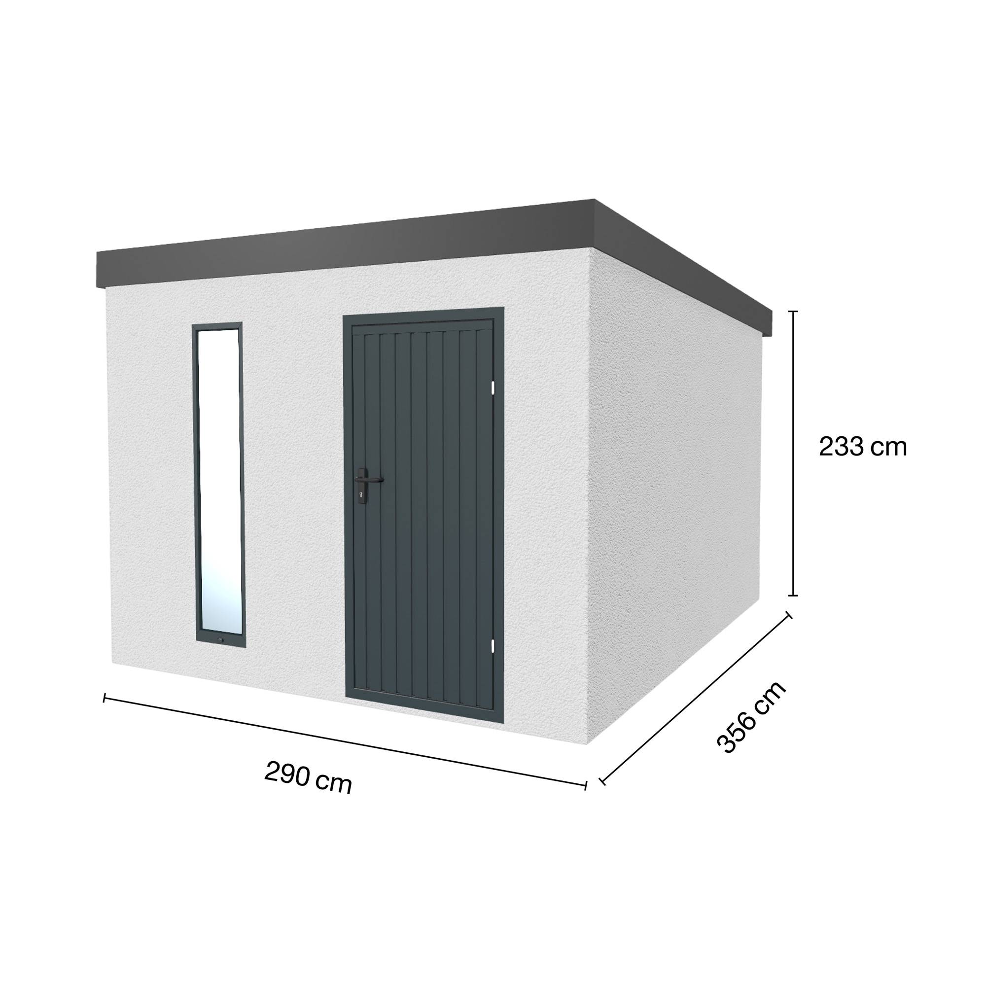 Abri de jardin en métal 10m² finition crépi 2,9x3,56m blanc