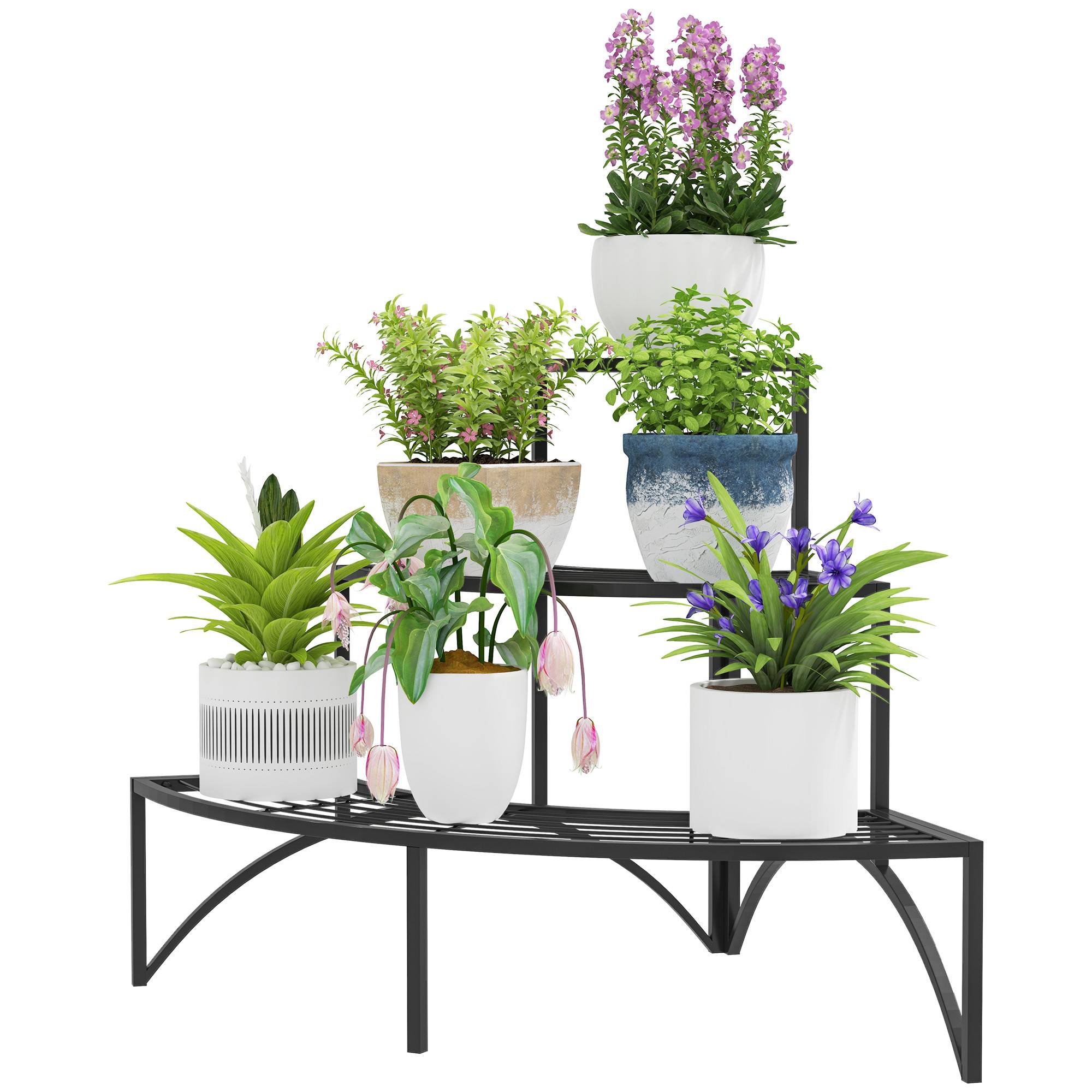 Étagère d'angle à plantes 3 niveaux métal intérieur extérieur 87x60x60 cm noir - ComfortXL Outdoor Living - Image 2