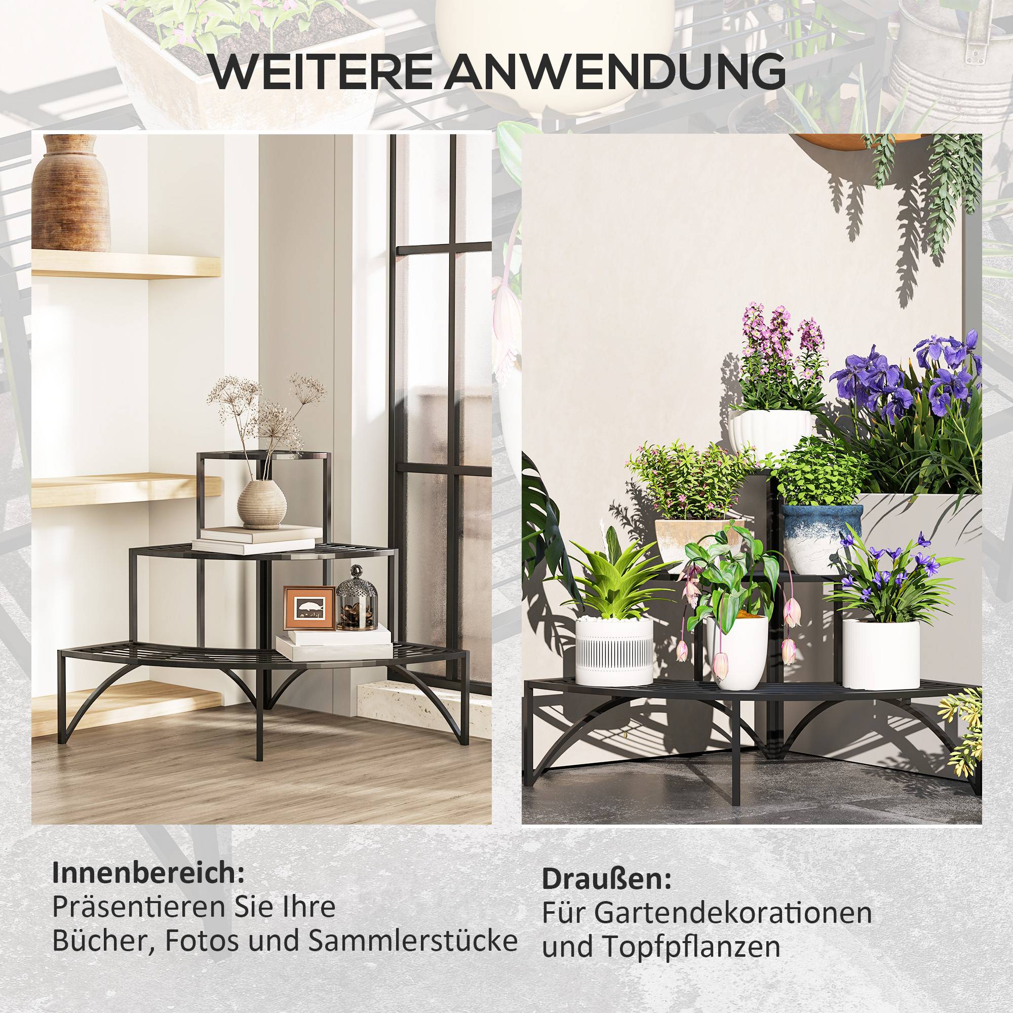 Étagère d'angle à plantes 3 niveaux métal intérieur extérieur 87x60x60 cm noir - ComfortXL Outdoor Living - Image 9
