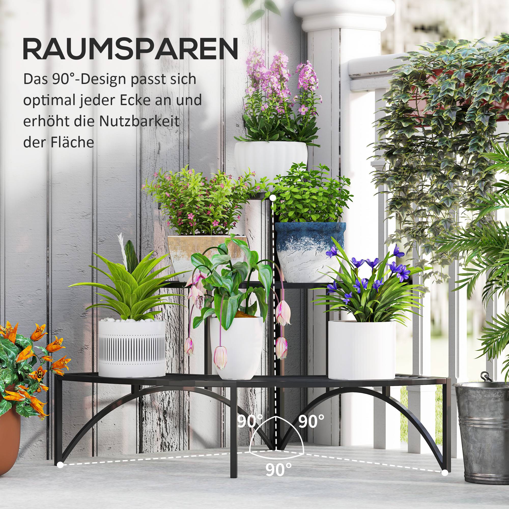 Étagère d'angle à plantes 3 niveaux métal intérieur extérieur 87x60x60 cm noir - ComfortXL Outdoor Living - Image 6