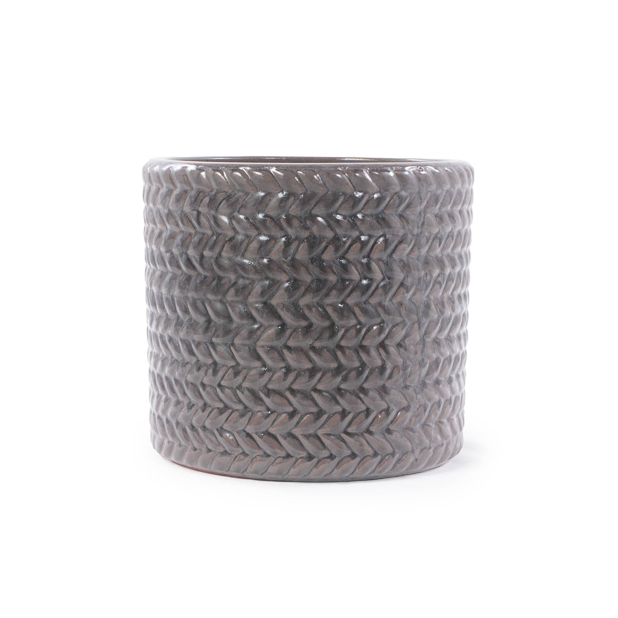 ComfortXL - Pot de fleurs céramique gris Ø24,5 cm intérieur balcon couvert drainage chevrons - ComfortXL Outdoor Living