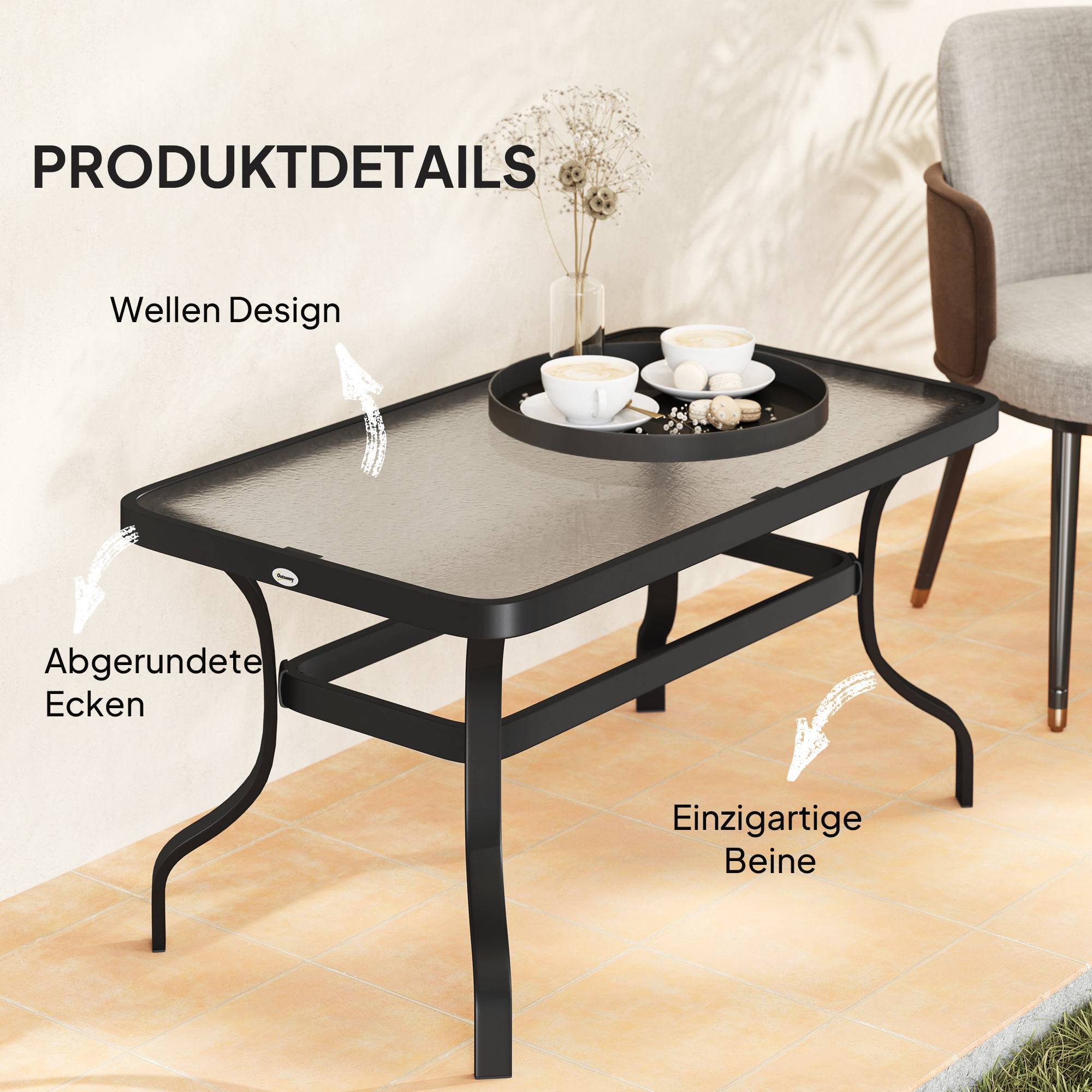 Table d'appoint en verre trempé, métal, noir, 95 x 55 x 46 cm - PANGIVO - Image 6