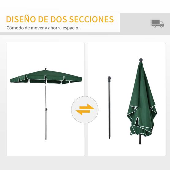ComfortXL - Parasol Rectangulaire Aluminium pour Balcon Jardin Inclinable Vert 198x130 cm - ComfortXL Outdoor Living - Image 6