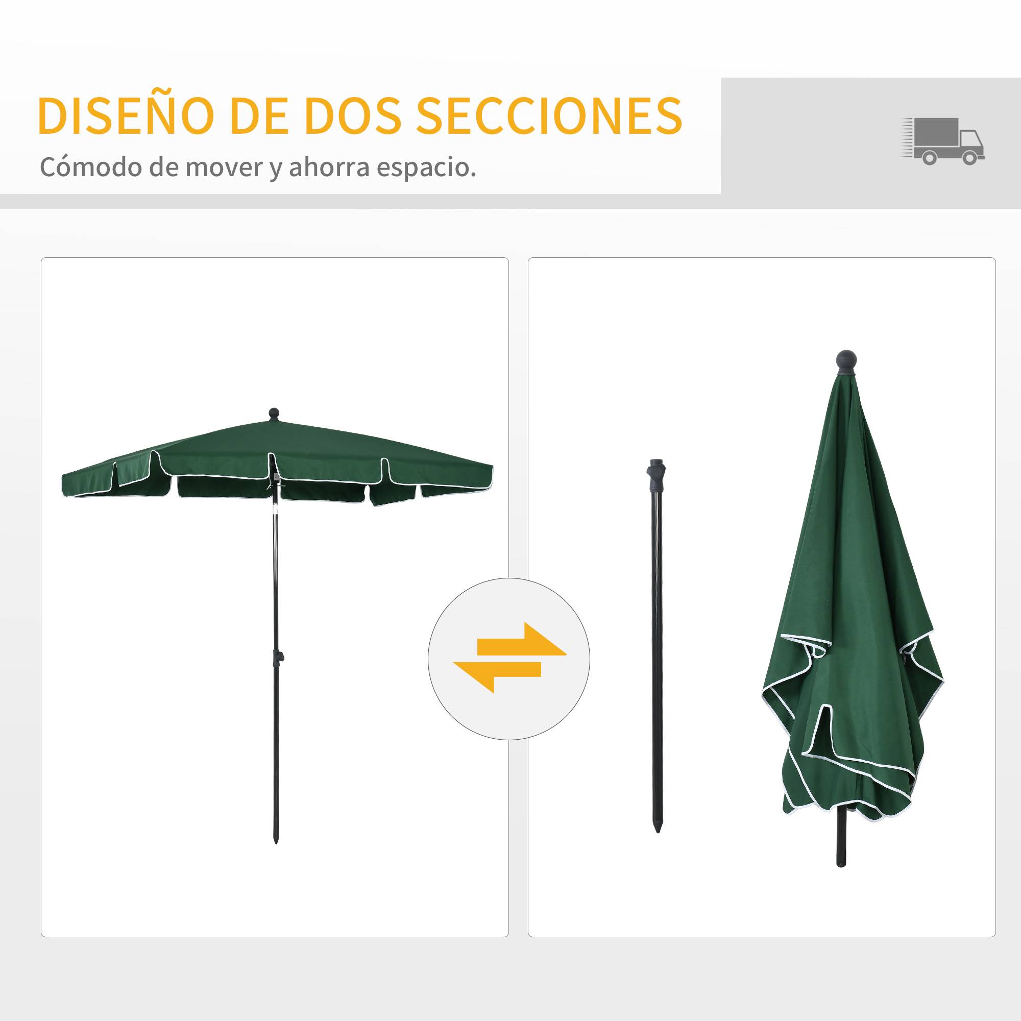 ComfortXL - Parasol Rectangulaire Aluminium pour Balcon Jardin Inclinable Vert 198x130 cm - ComfortXL Outdoor Living - Image 6