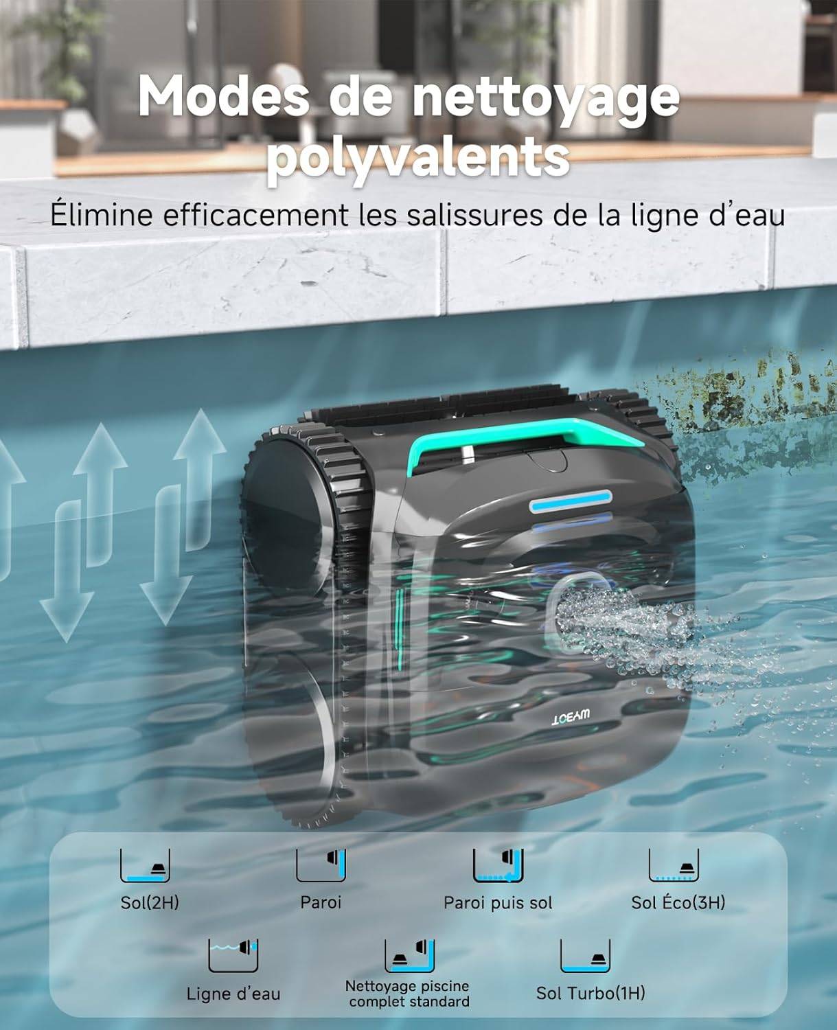 Robot de Piscine Sans Fil Wybot C2 - Double Filtration Ultra-Fine - Batterie grande autonomie - Application Smartphone - Image 8