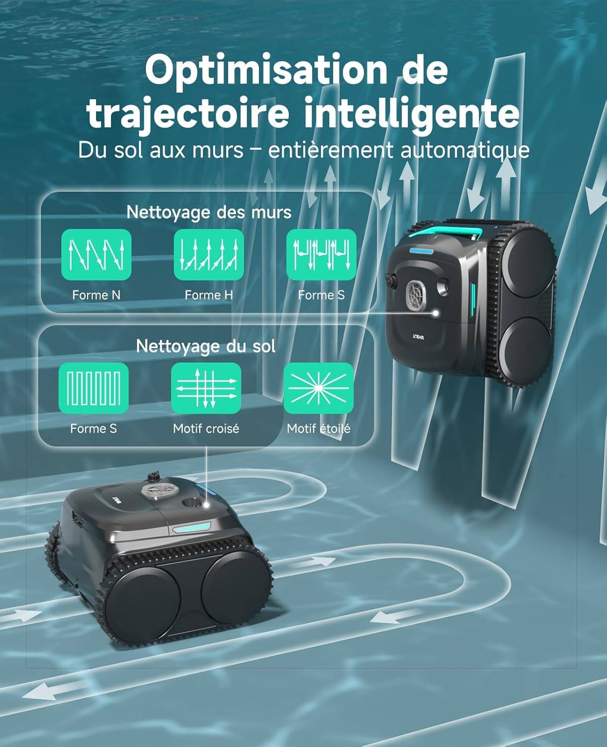 Robot de Piscine Sans Fil Wybot C2 - Double Filtration Ultra-Fine - Batterie grande autonomie - Application Smartphone - Image 6