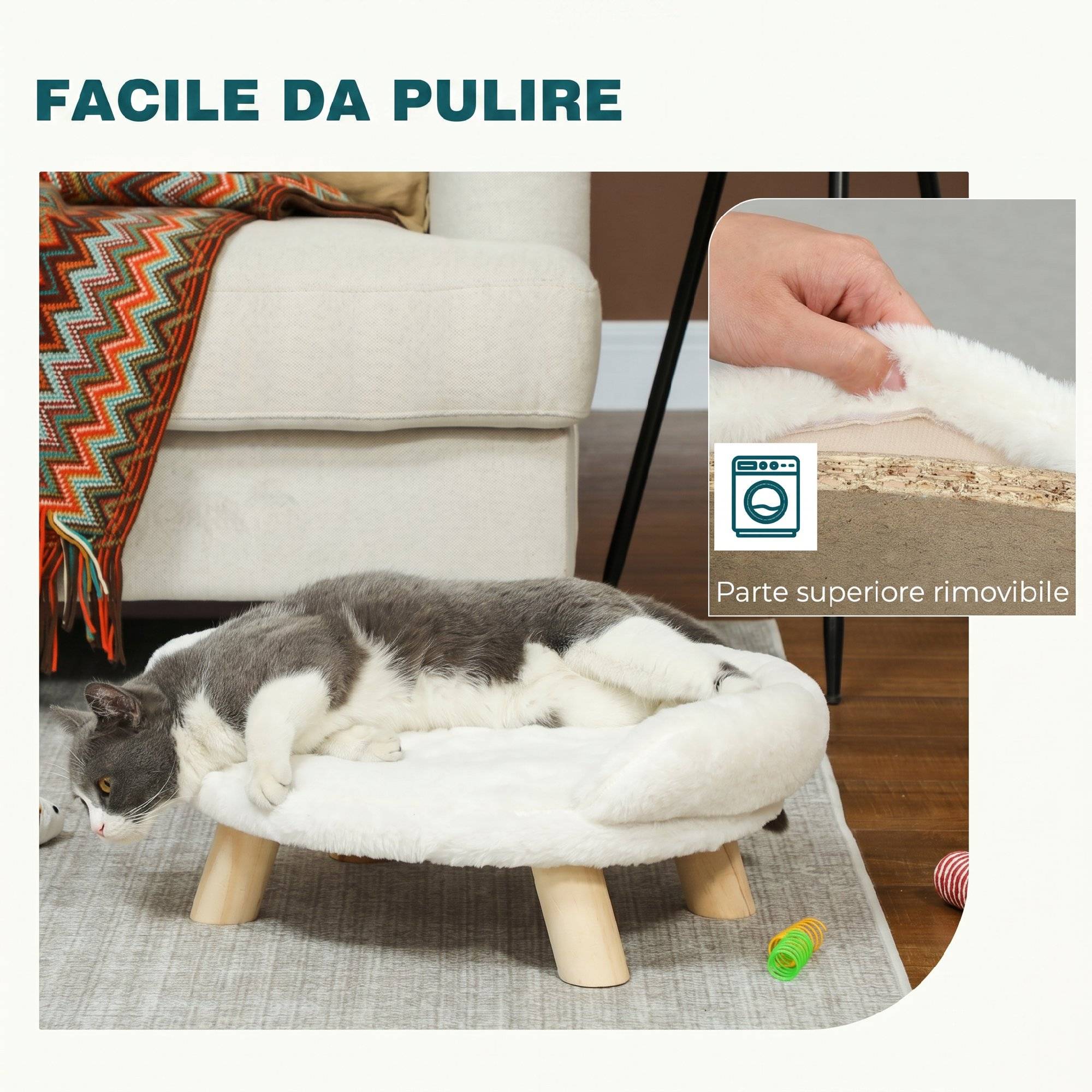 Tierbett für Hunde und Katzen, weiches & waschbares Kissen, Schutzrand, 40,5 x 40,5 x 33 cm - Image 8