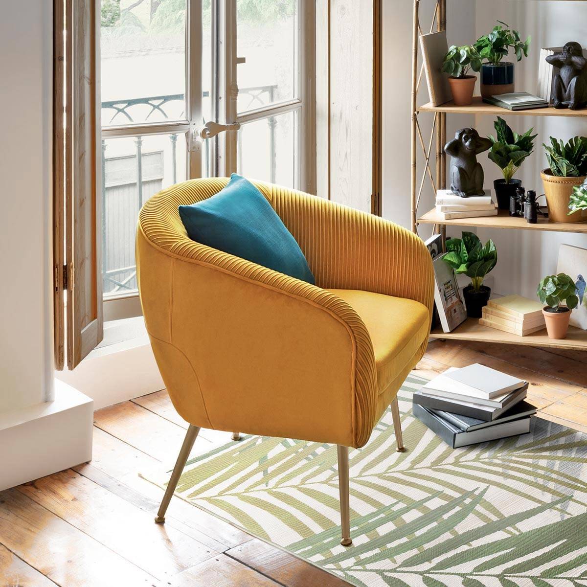 Fauteuil velours jaune Solaro Atmosphera - Image 8