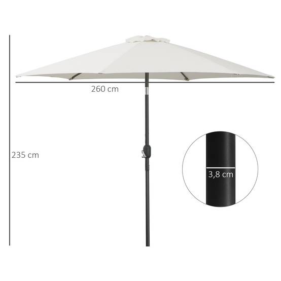 Parasol droit parasol inclinable de jardin balcon terrasse manivelle - 260x260x235cm Métal Crème fr184 - Image 5