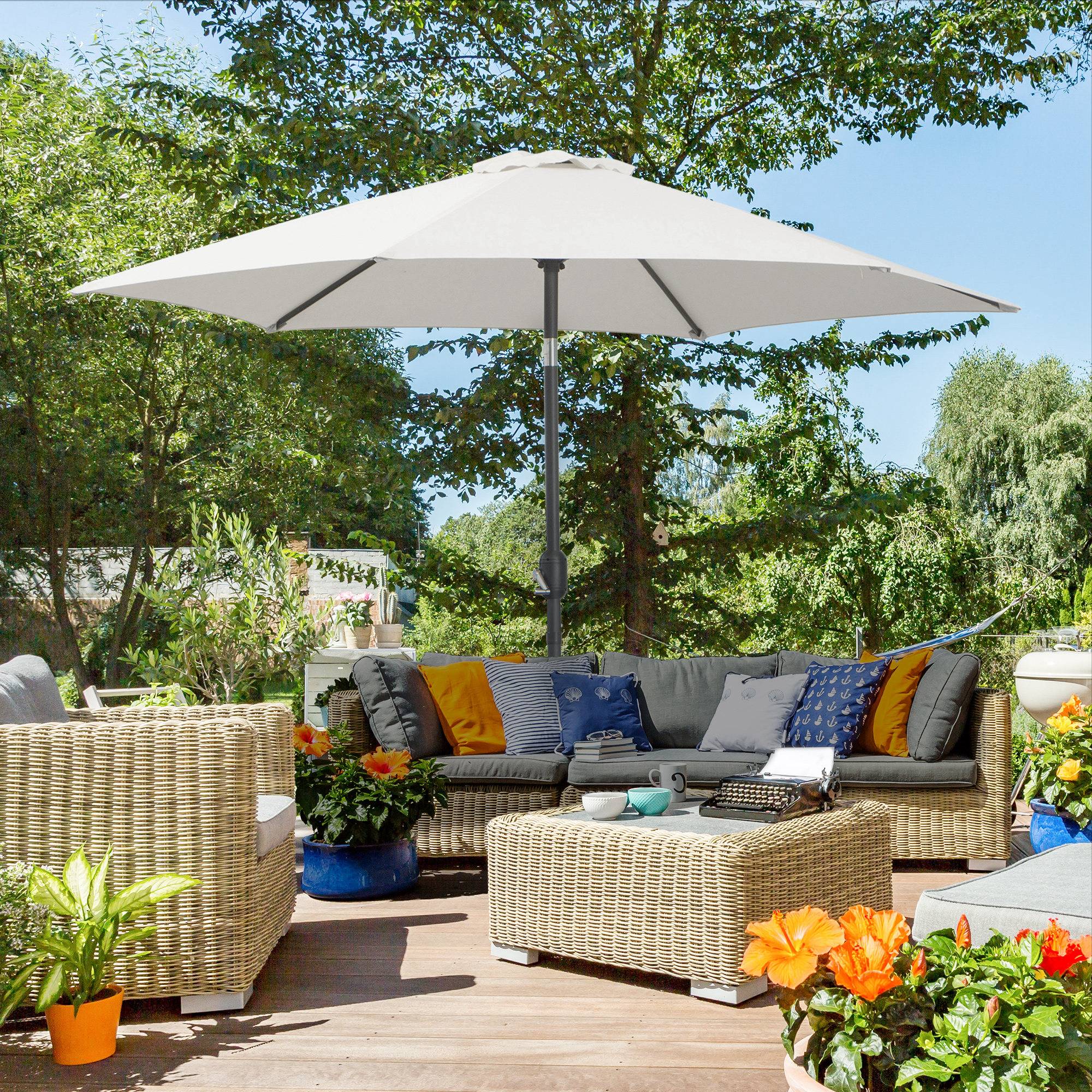 Parasol droit parasol inclinable de jardin balcon terrasse manivelle - 260x260x235cm Métal Crème fr184 - Image 4