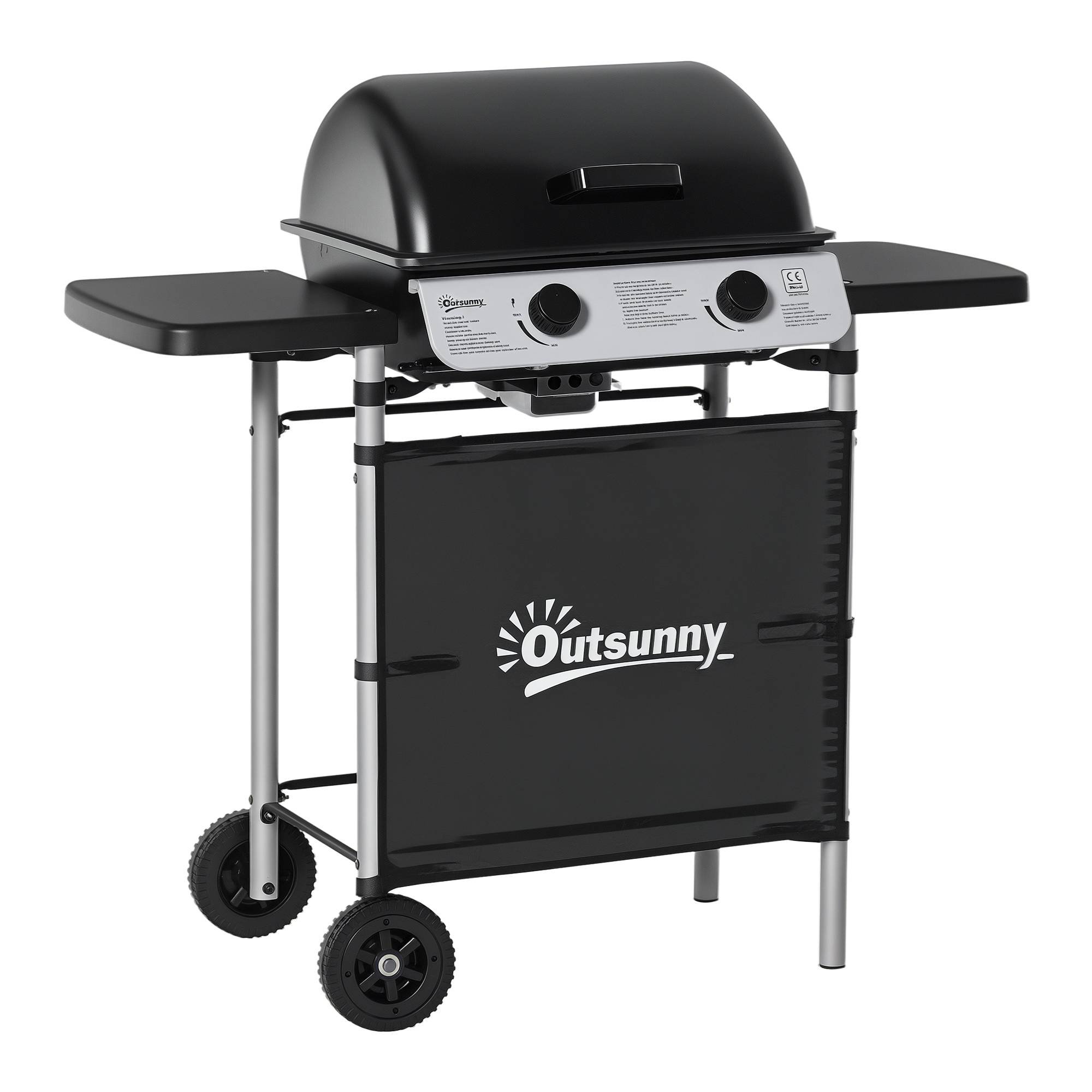Barbecue gaz 2 brûleurs en acier inoxydable, puissance 2,8 kW, barbecue de jardin 2 grilles, 104 x 49 x 99 cm, noir - Image 1