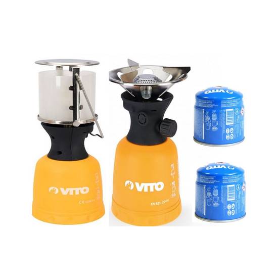 Kit Camping Lampe à gaz et Réchaud gaz + 2 Cartouches gaz 190gr Perçables VITO - Imagen 1
