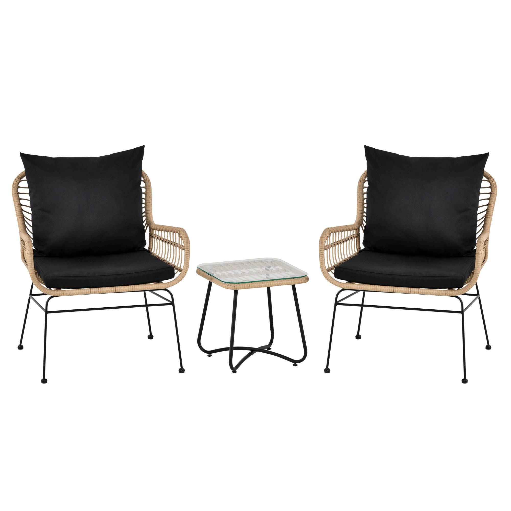 Outsunny - Ensemble salon de jardin 3 pièces style exotique 2 fauteuils avec coussins + table basse résine tressée beige métal époxy noir - Outsunny - Imagen 1
