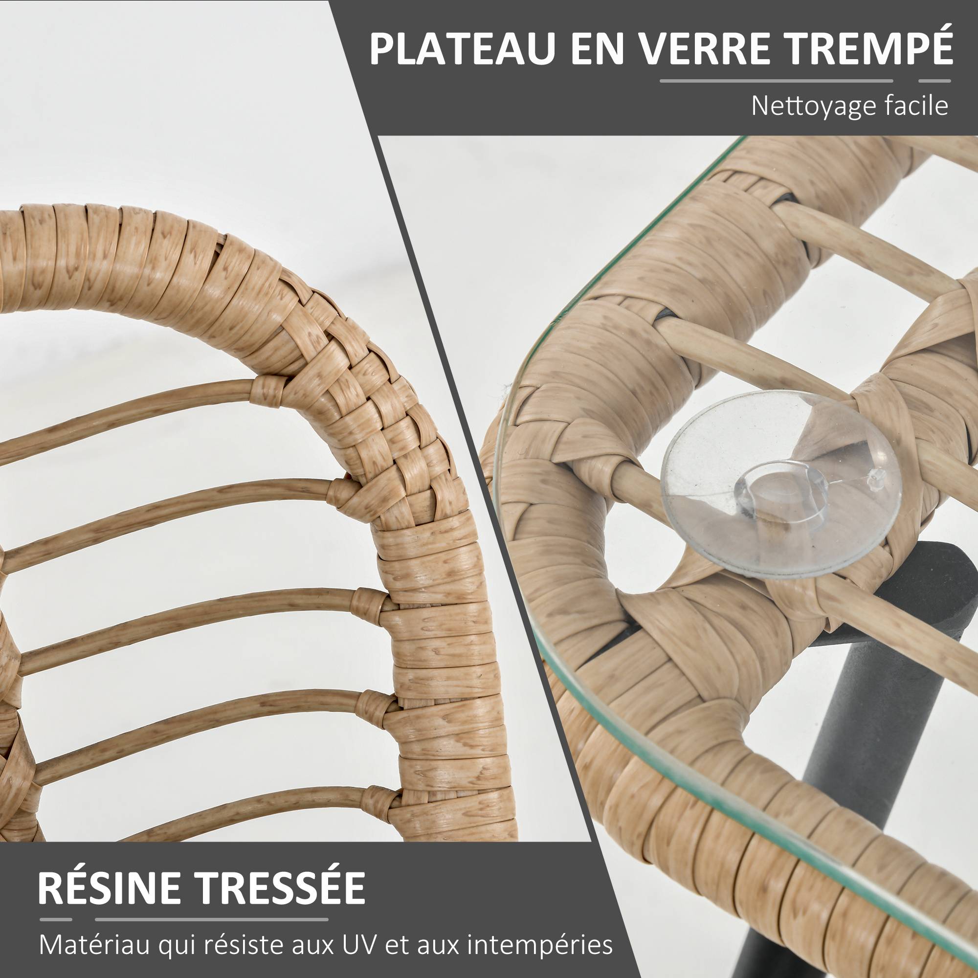 Outsunny - Ensemble salon de jardin 3 pièces style exotique 2 fauteuils avec coussins + table basse résine tressée beige métal époxy noir - Outsunny - Imagen 6