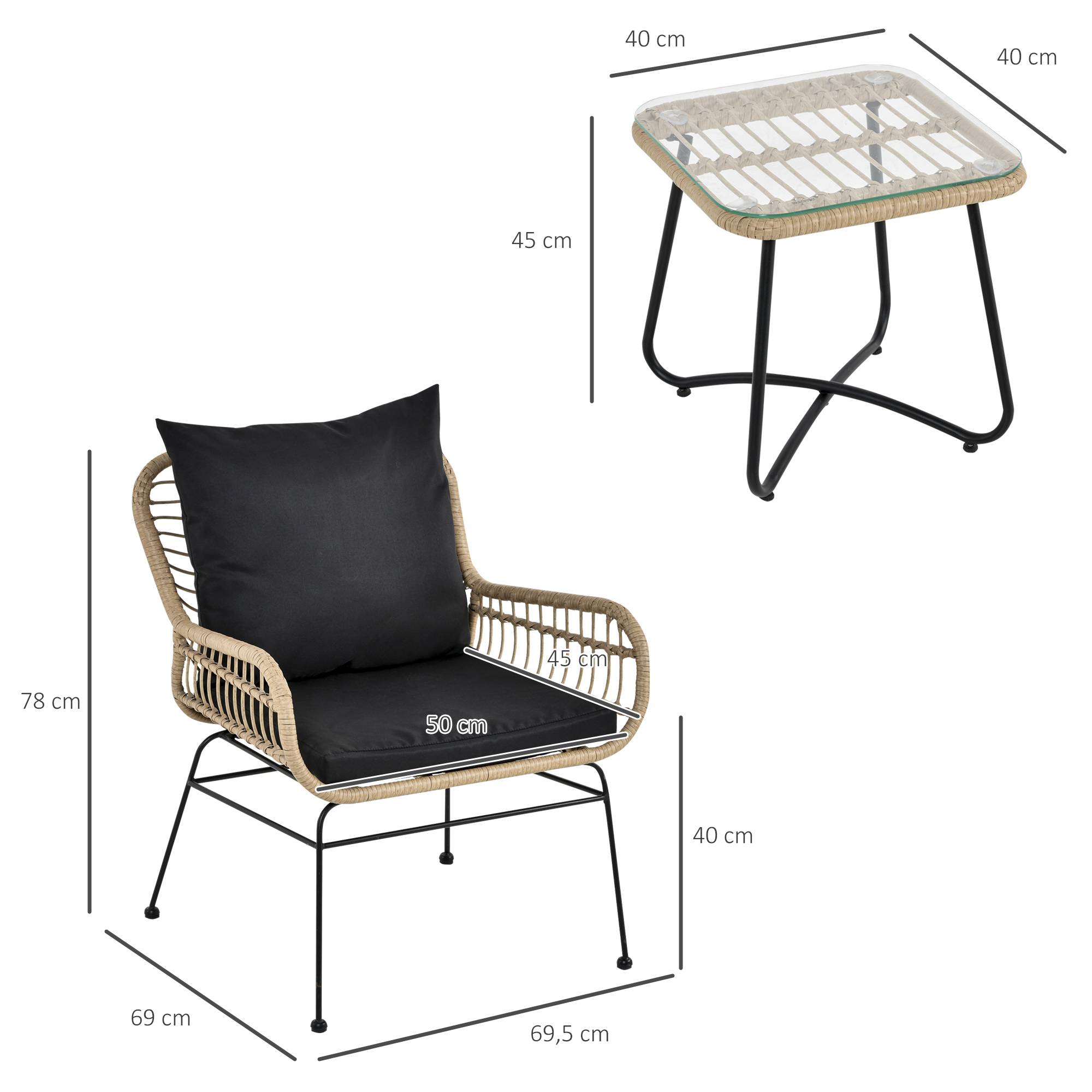 Outsunny - Ensemble salon de jardin 3 pièces style exotique 2 fauteuils avec coussins + table basse résine tressée beige métal époxy noir - Outsunny - Imagen 3