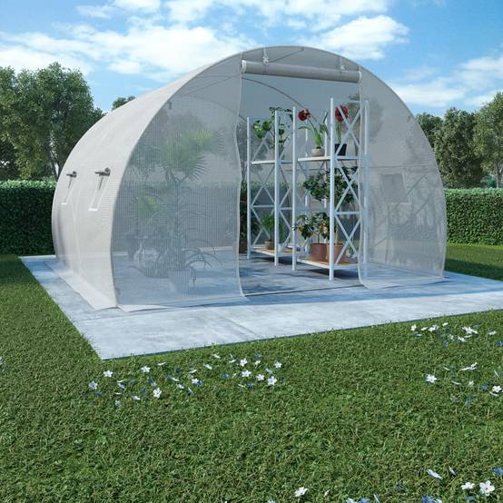 Serre Tunnel Jardin Acier Galvanisé PE 170g Protection Cultures 9m² Blanc - ComfortXL Outdoor Living - Image 1