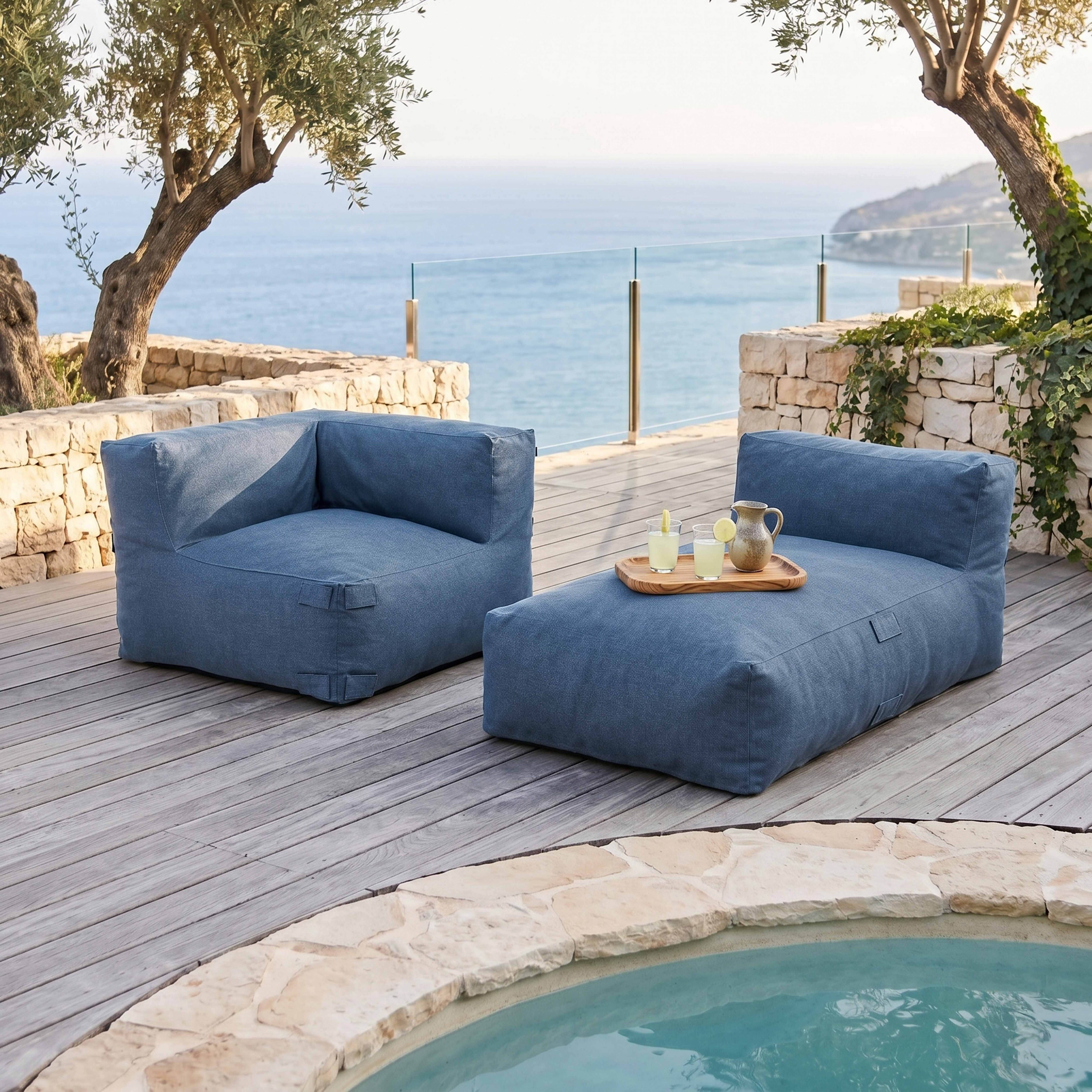 Oviala - Salon de jardin un fauteuil d'angle et une méridienne bleu pacific Mixi - Oviala - Image 3