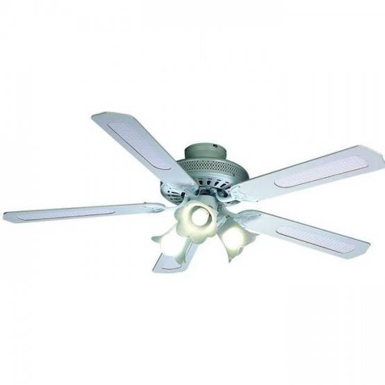 Ventilateur de Plafond - Plafonnier réversible FARELEK BALEARES - Ø 132 cm, 5 pales blanches / cannées blanches + éclairage