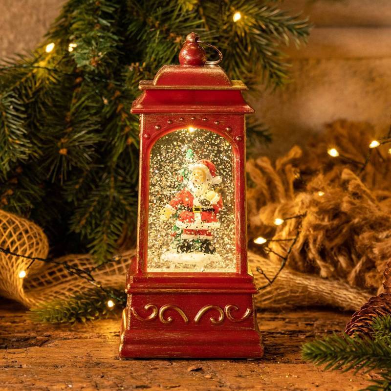 Lotti - Lanterne de Noël GLITTER à LED H20,5cm Rouge Antique avec père noël Lotti - Imagen 1