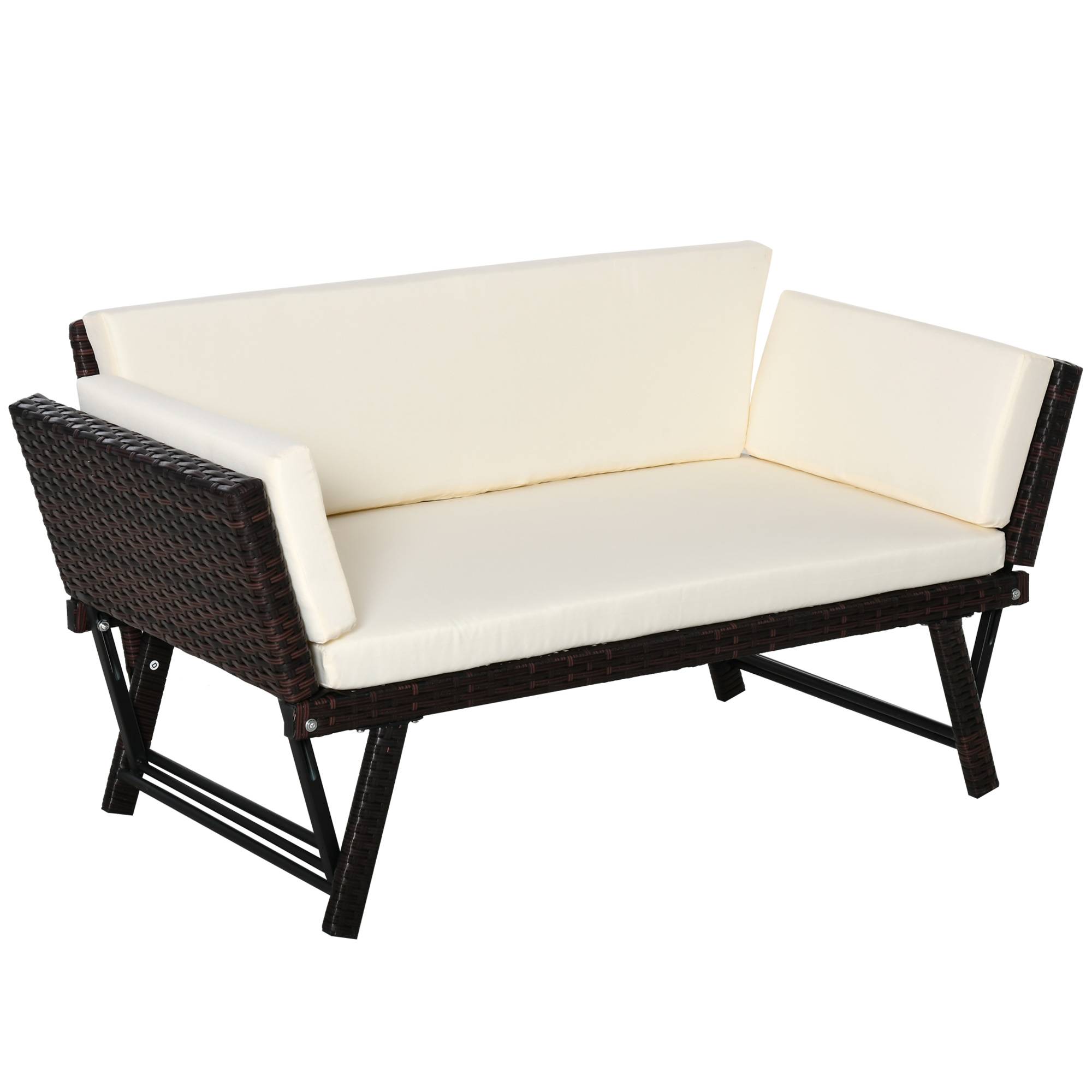 Canapé de jardin 2 places avec accoudoirs rabattables en Polyrattan, acier, Marron - PANGIVO - Image 1