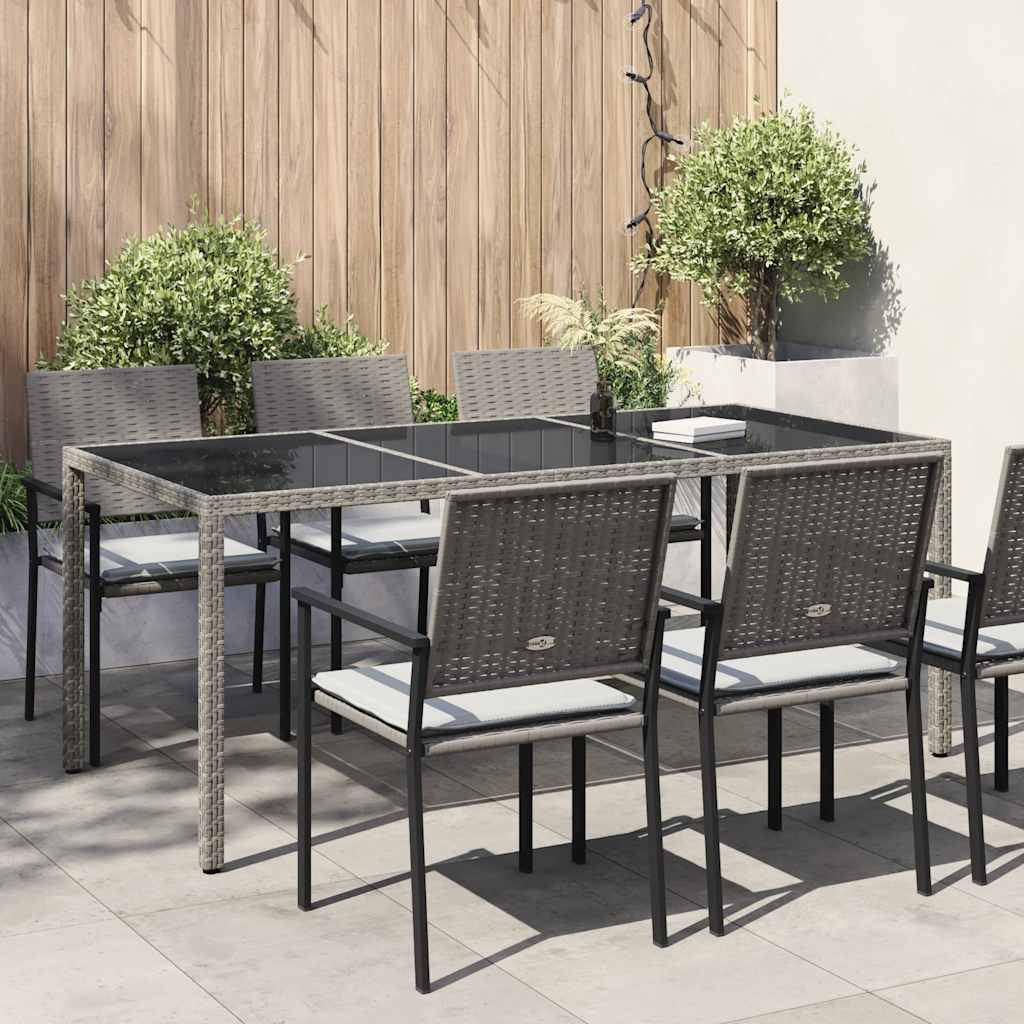 PANGIVO - Table de jardin résine tressée verre trempé gris 190 x 90 x 75 cm, Poids :33.4kg - PANGIVO