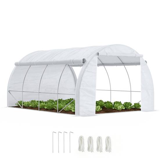 Grande serre tunnel 12m² en PE pour potager intensif rendement optimisé 397x300x200cm blanc - ComfortXL Outdoor Living - Image 1