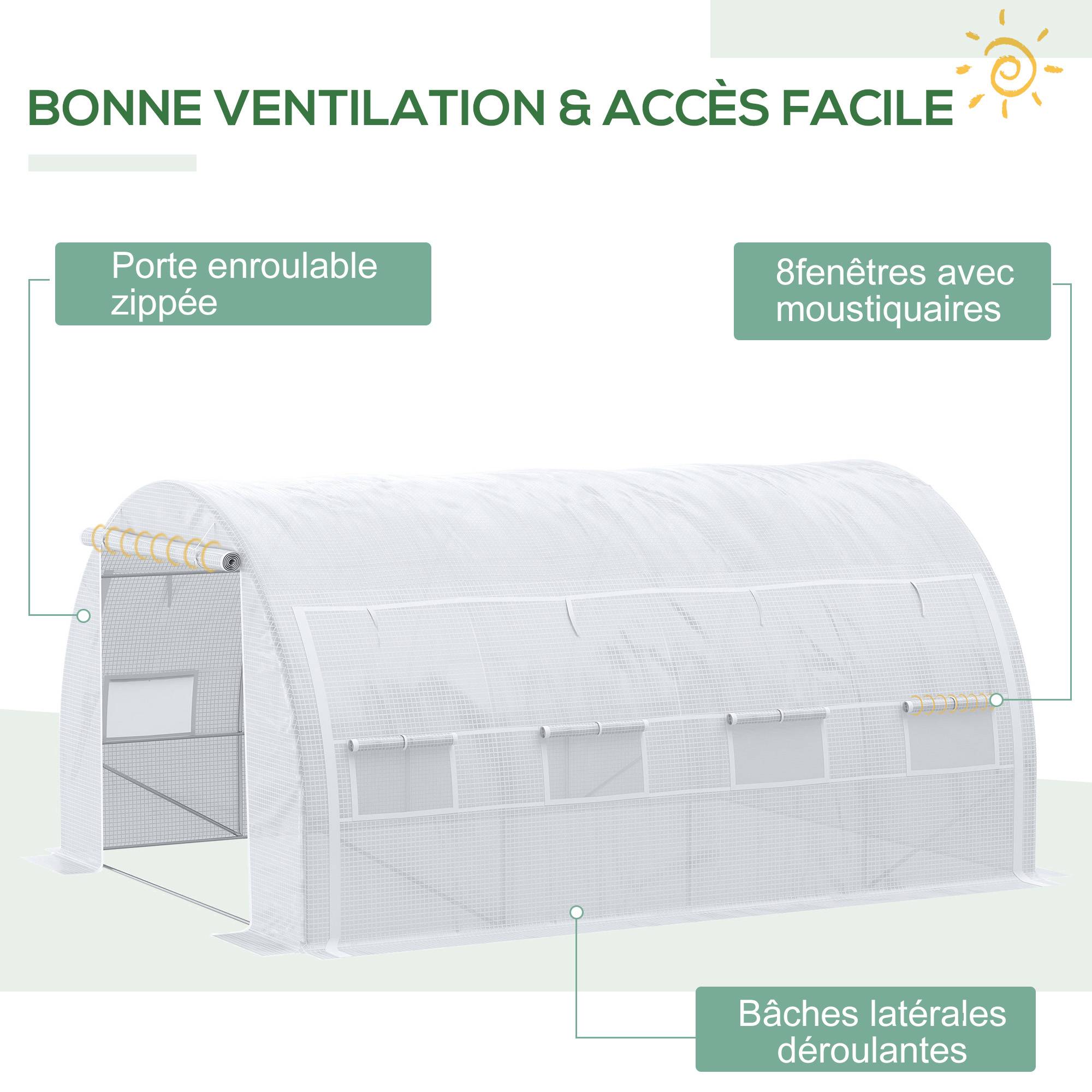 Grande serre tunnel 12m² en PE pour potager intensif rendement optimisé 397x300x200cm blanc - ComfortXL Outdoor Living - Image 7