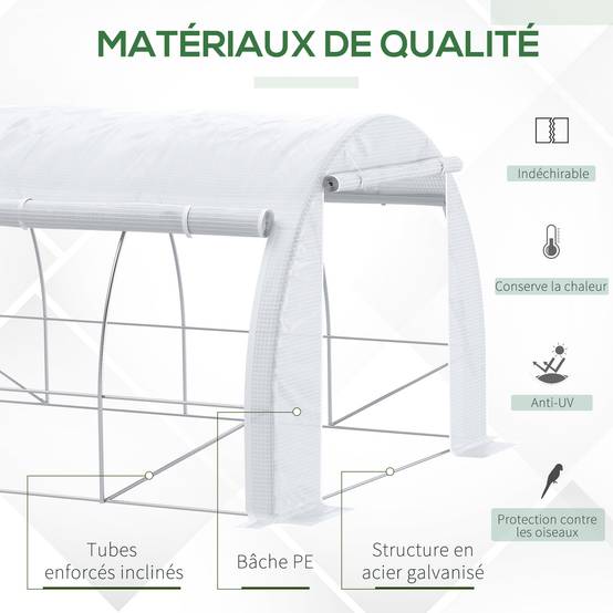 Grande serre tunnel 12m² en PE pour potager intensif rendement optimisé 397x300x200cm blanc - ComfortXL Outdoor Living - Image 6