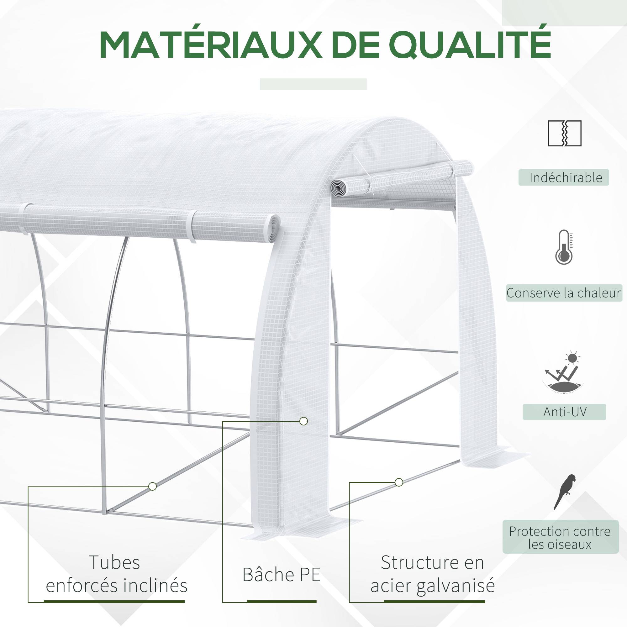 Grande serre tunnel 12m² en PE pour potager intensif rendement optimisé 397x300x200cm blanc - ComfortXL Outdoor Living - Image 6