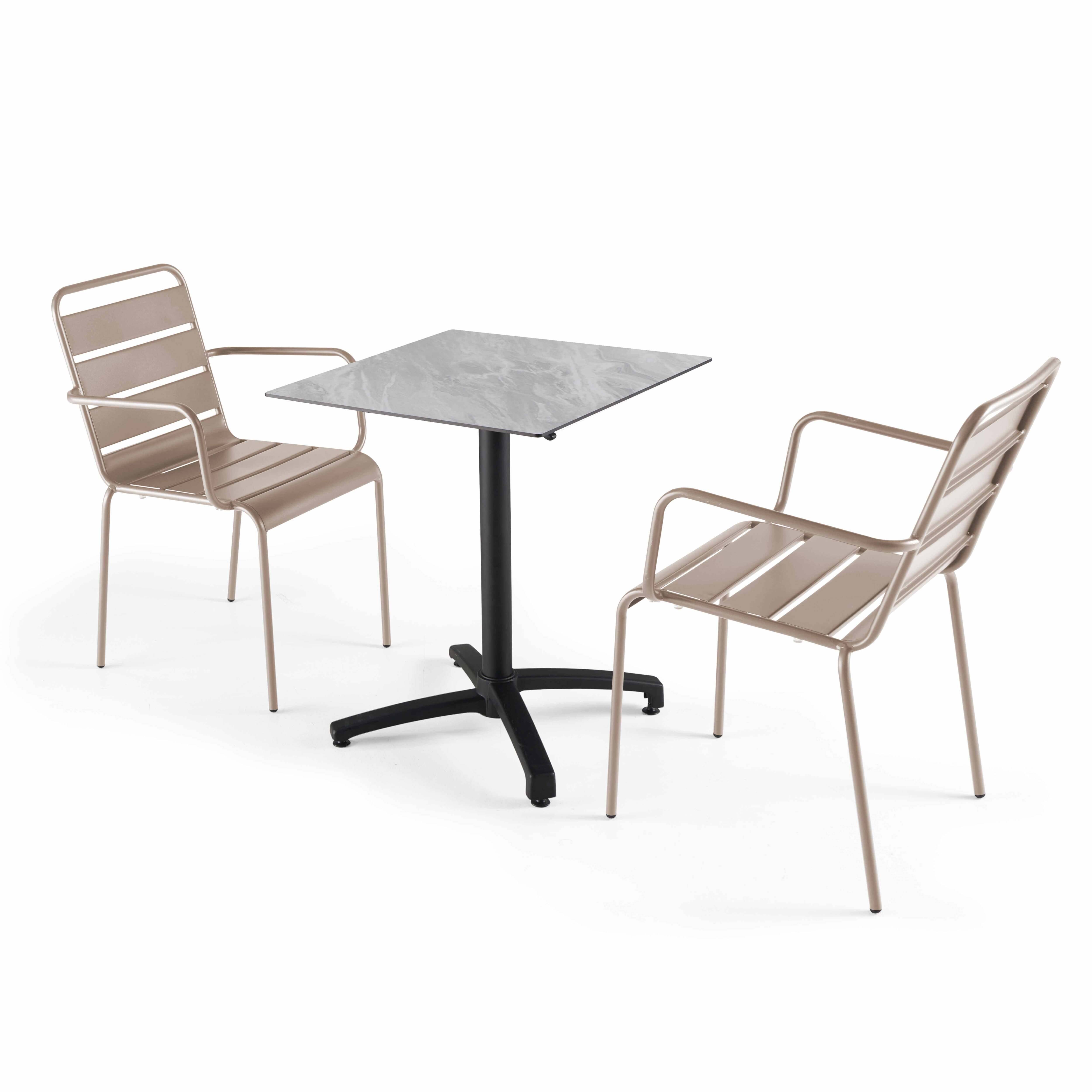 Oviala - Ensemble table 60 cm marbre et 2 fauteuils en métal taupe - Oviala - Imagen 1