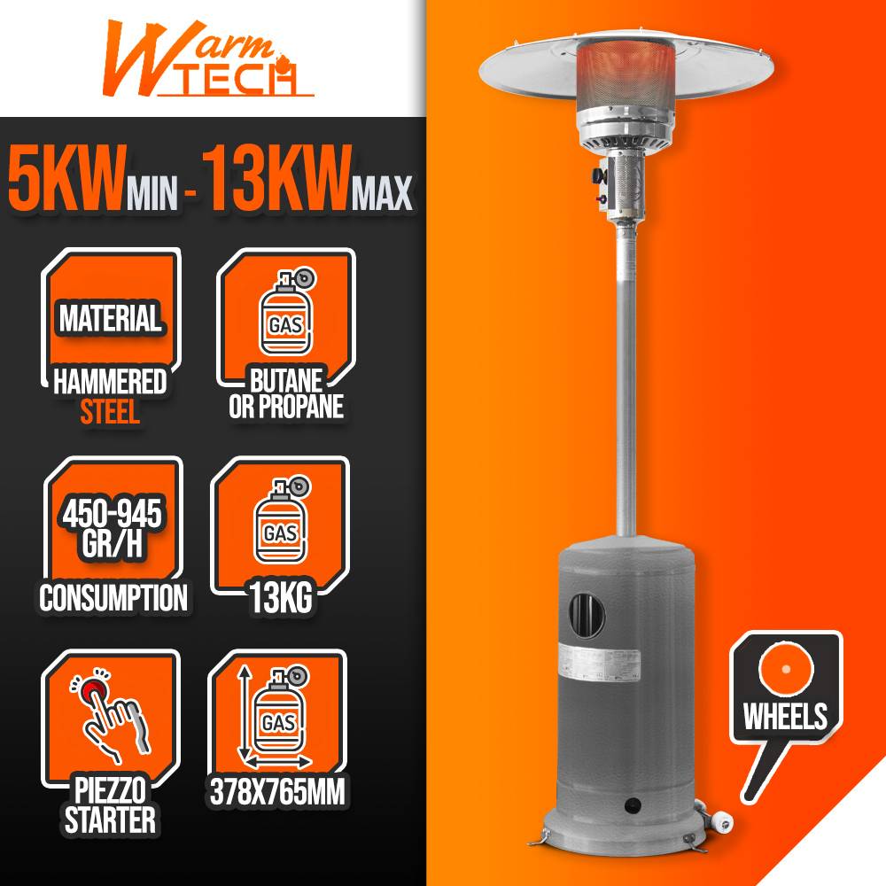 Chauffage de terrasse au gaz 13Kw avec roues - Warm Tech - Image 2