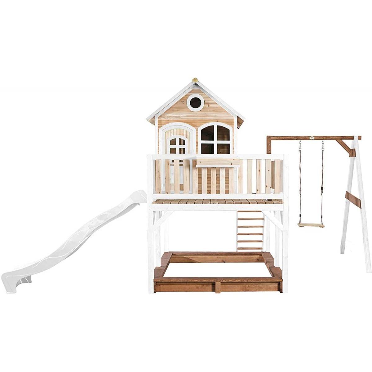 Maisonnette Axi LIAM Brun Blanc avec Balançoire, Toboggan et Bac à Sable pour Enfants - Image 3