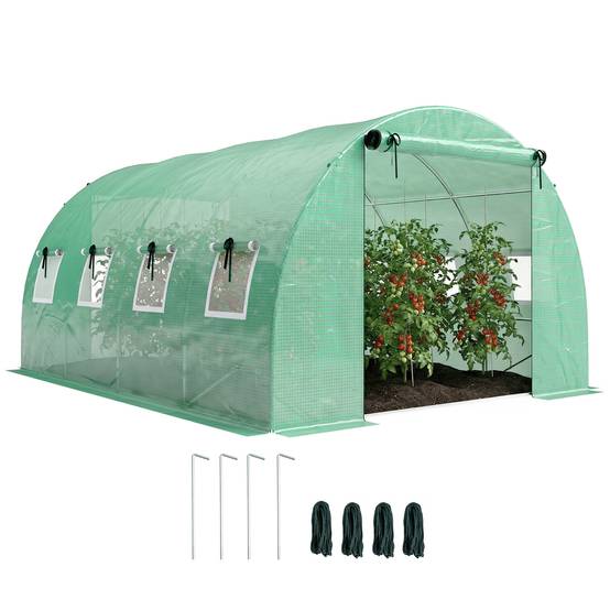Serre Tunnel de Jardin 12 m² 295 x 400 x 200 cm, 2 Portes, 8 Fenêtres, Bâche PE 140 g/m² - Image 1