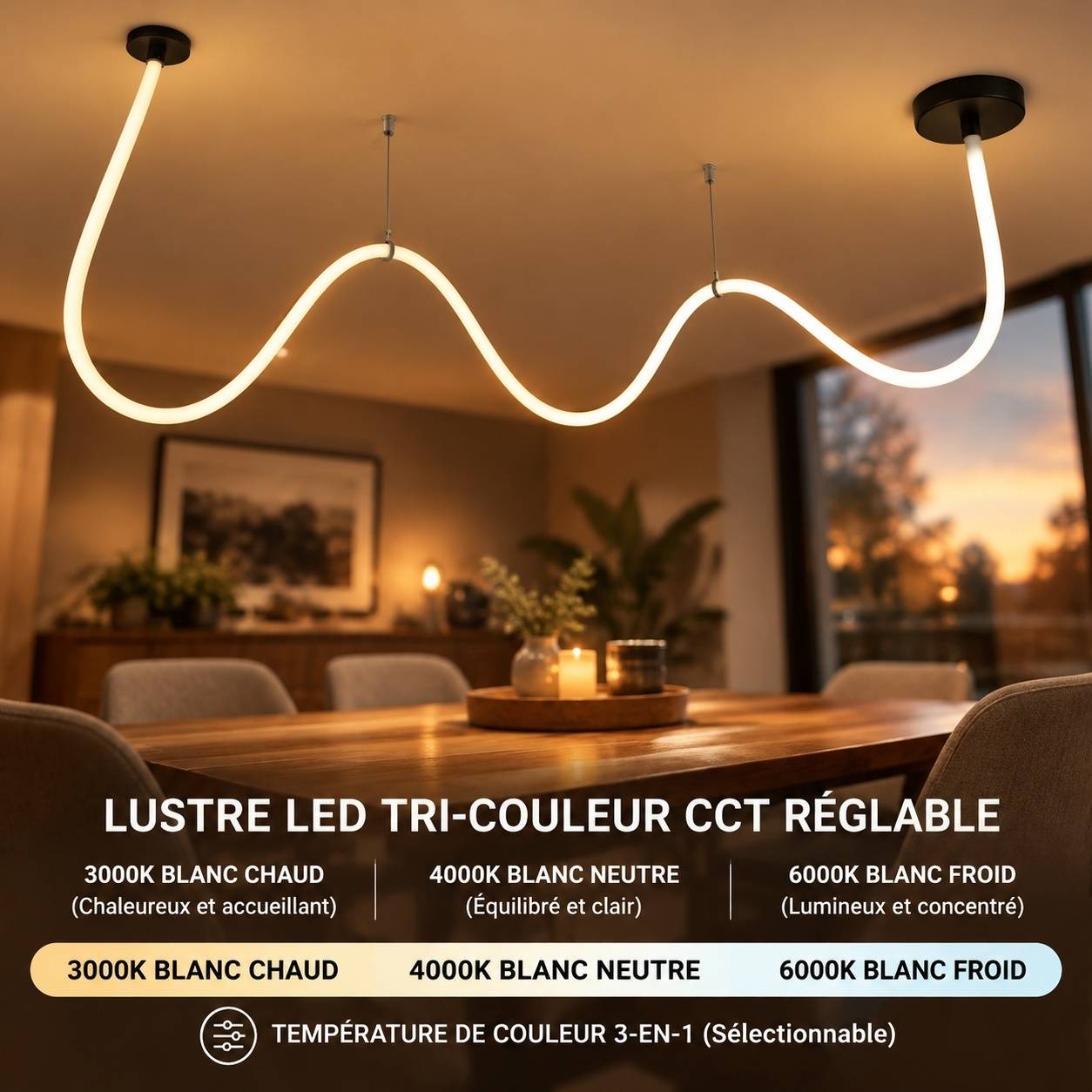 Plafonnier LED 68W Télécommande Dimmable 3000K-6000K Flexible - Image 4