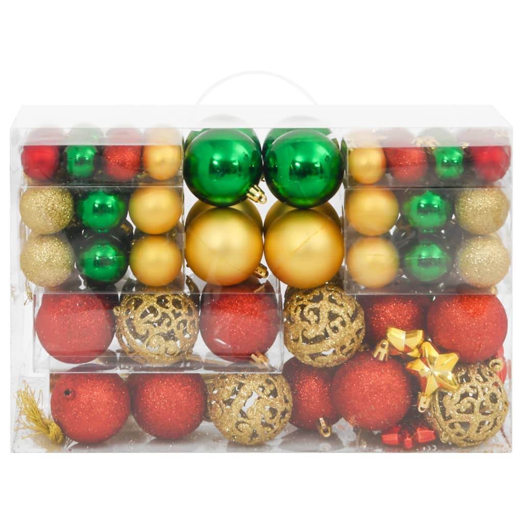 Ensemble de boules de Noël - Ornements de Noël - décorations de Noël 112 pcs rouge vert doré polystyrène - Image 1