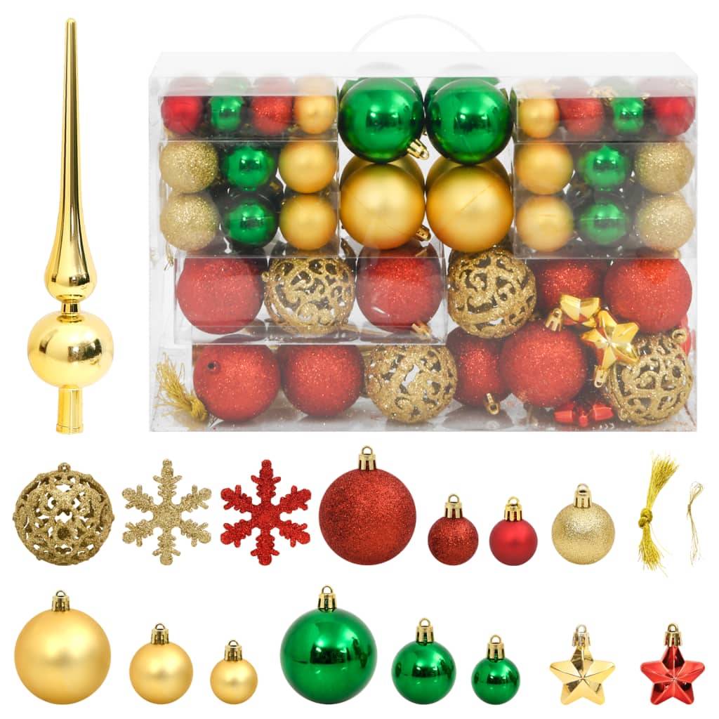 Ensemble de boules de Noël - Ornements de Noël - décorations de Noël 112 pcs rouge vert doré polystyrène - Image 2