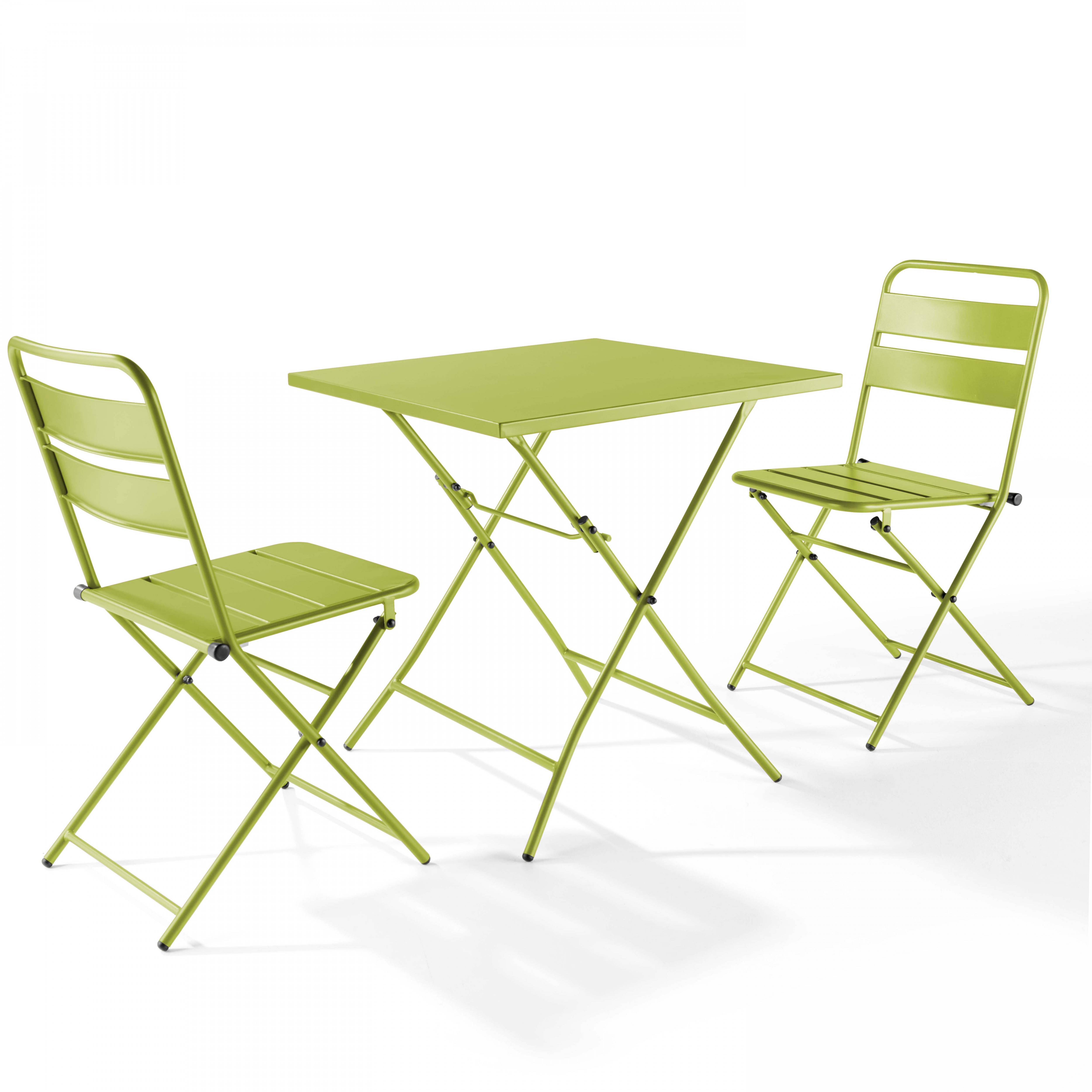 Oviala - Ensemble table de jardin pliante et 2 chaises acier vert Palavas - Oviala - Imagen 1