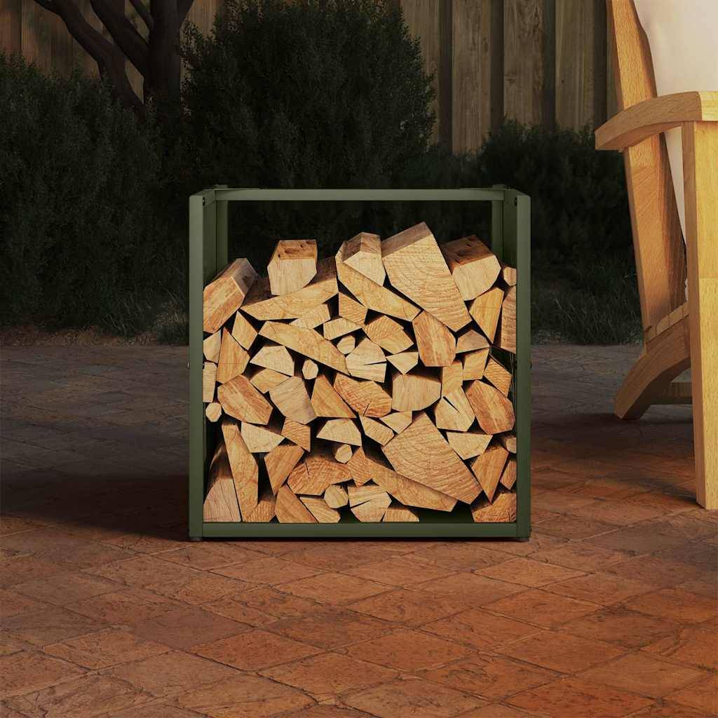 Casier à Bois Décoratif en Acier Vert Olive, Cube de Rangement 40 cm – ComfortXL Outdoor Living - Image 3